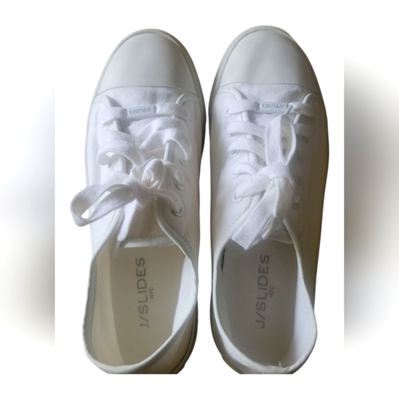 J/Slides NYC White Cushioned Footbed Rubber Sole Canvas Lace-up Sneakers Sz 9 - Picture 5 of 8